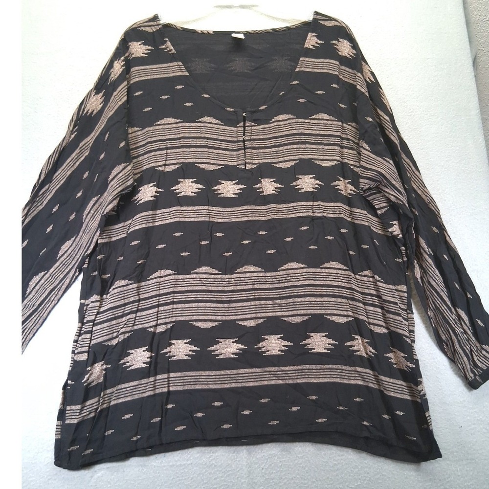 Old Navy Women's Long Sleeve Blouse, Black/ Pattern, Size L